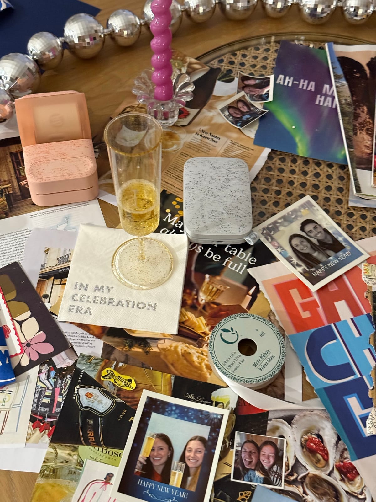 A personal celebration mood board collage in progress
