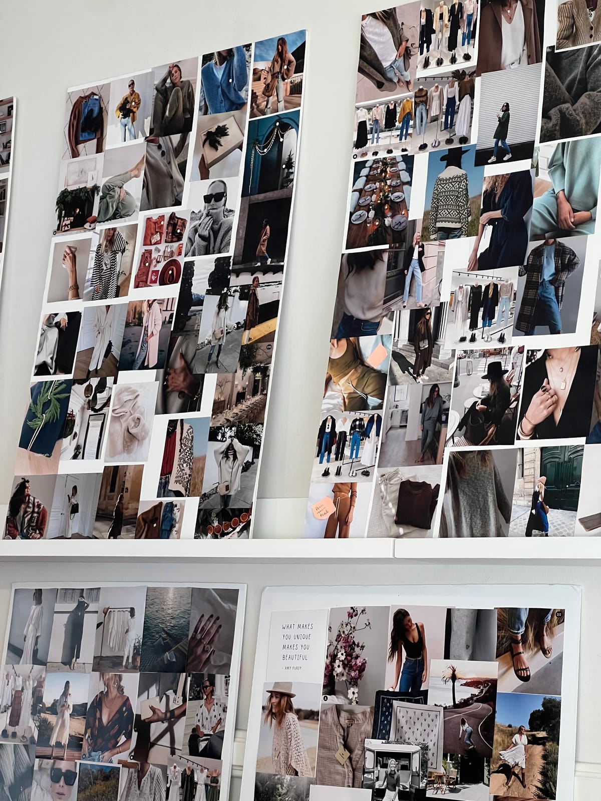A large wall of fashion and lifestyle mood board collages