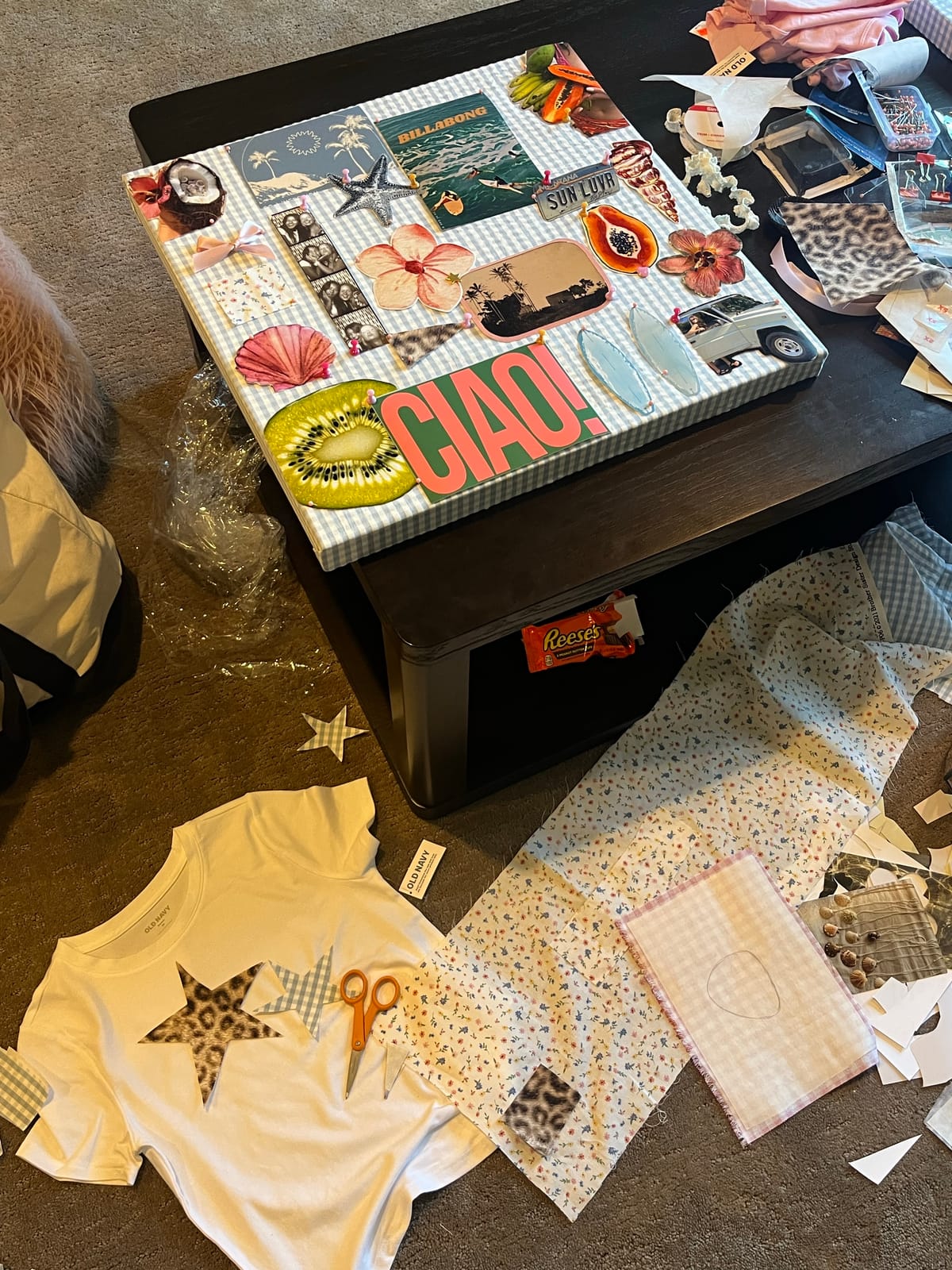 A summery travel mood board with beach and surf imagery