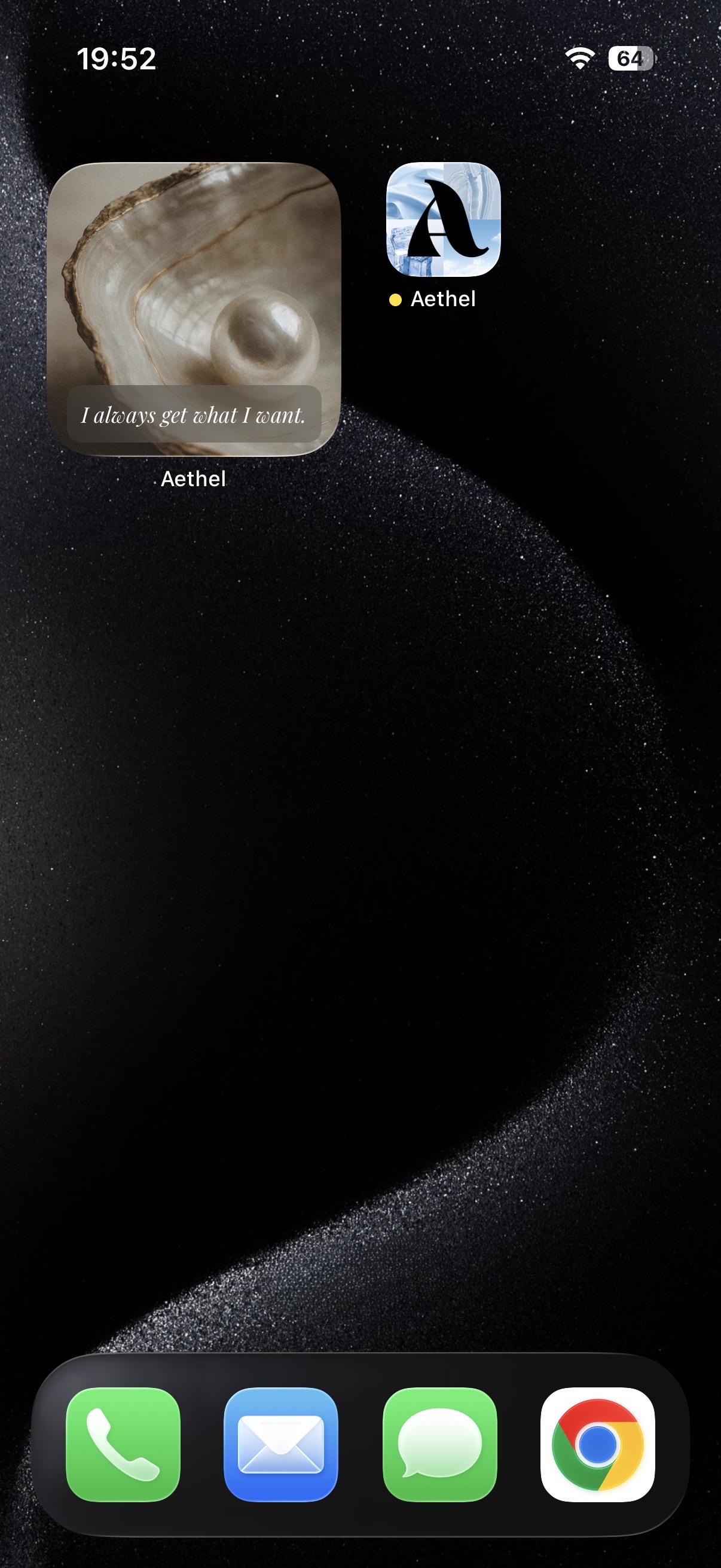 An Aethel vision board widget with an affirmation on an iPhone home screen